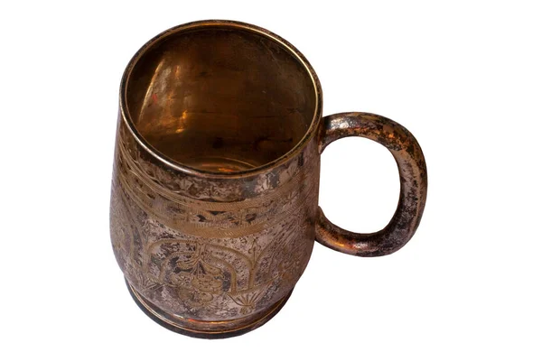 Παλιά Ασημένια Κούπα Απομονώθηκε Σκεπασμένο Ασήμι Υφή Θειικού Αργύρου Στην — Φωτογραφία Αρχείου