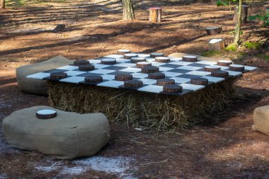 Dama oynamak için büyük bir tahta. Doğadaki dama.