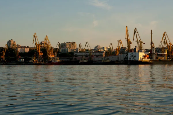 Portal Cranes Evening Port Odessa Black Sea Waves Sea Stock Picture