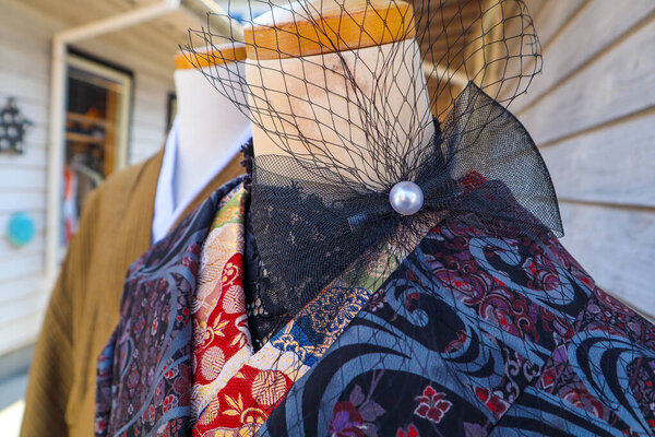 Traditional Japanese Kimono Closeup with Ornamental Textile Pattern