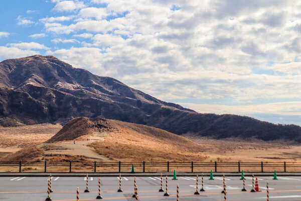 Beautiful volcanic mountain view and countryside nature in Kyushu