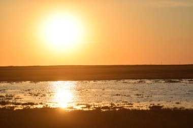 Güneş uçsuz bucaksız bozkırın üzerinde batar. Bahar güneşi geniş bozkırın ufuklarında batar. Uçsuz bucaksız bozkırda bahar akşamı.