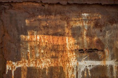 Geçmişi. Soyut beyaz boya lekeli paslı demir desen..