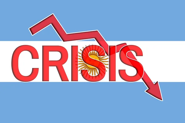 Fall graph and word crisis on the background of the flag of Argentina. Economic crisis and recession in Argentina. — Stock Photo, Image