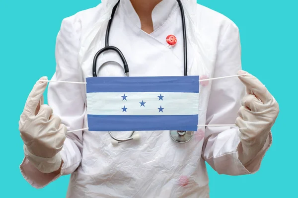 Epidemia Honduras Mujer Joven Doctora Con Abrigo Médico Traje Guantes — Foto de Stock
