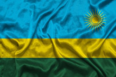 Ruanda ulusal bayrağının kumaş desenli arka planı. Ruanda bayrağı rüzgarda sallanıyor. 3B illüstrasyon.
