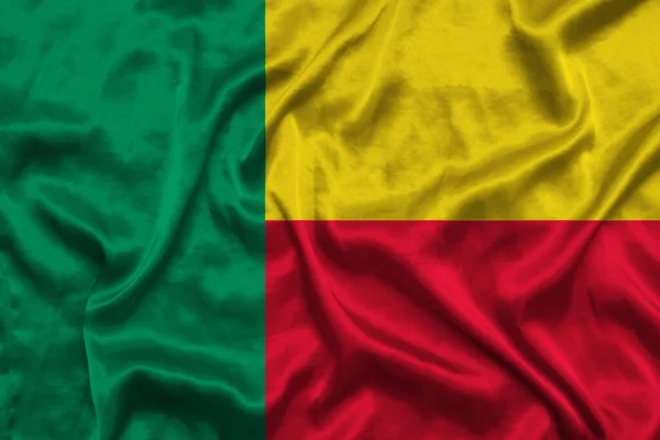 Bandeira Nacional Benin Fundo Com Textura Tecido Bandeira Benim Acenando — Fotografia de Stock