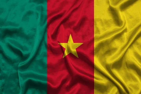 Національний Прапор Камеруну Текстурою Тканини Прапор Республіки Камерун Махає Вітром — стокове фото