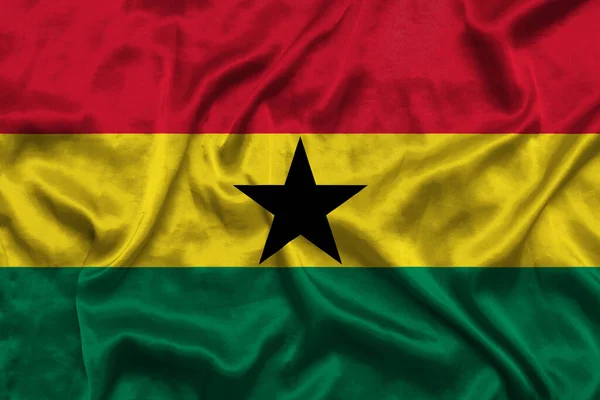 Ghana National Flagga Bakgrund Med Tyg Struktur Ghanas Flagga Viftar — Stockfoto