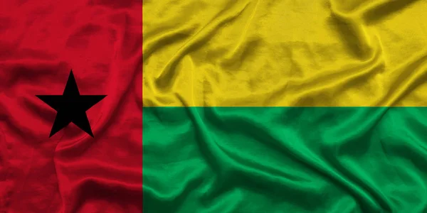 Національний Прапор Гвінеї Бісау Текстурою Тканини Прапор Гвінеї Бісау Розмахує — стокове фото