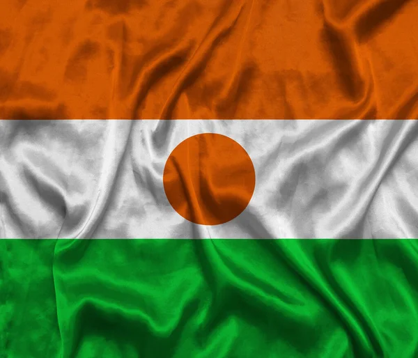 Niger National Flag Background Fabric Texture Flag Niger Waving Wind — Stock Photo, Image