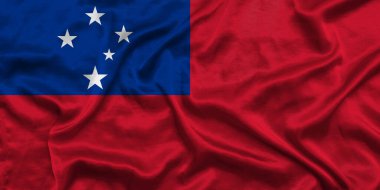 Kumaş desenli, ulusal Samoa bayrağı. Rüzgarda dalgalanan Samoa bayrağı. Doğal oranlar. 3B illüstrasyon