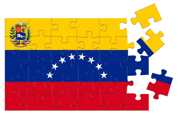 Quebra Cabeça Com Uma Impressão Bandeira Venezuela Algumas Peças Quebra — Fotografia de Stock