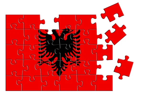 Puzzle Con Una Stampa Della Bandiera Albanese Alcuni Pezzi Del — Foto Stock