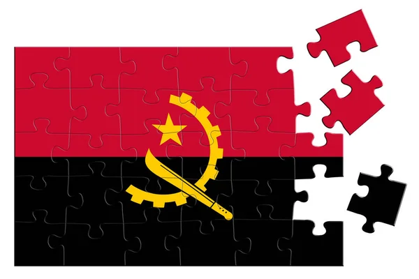Rompecabezas Con Una Impresión Bandera Angola Algunas Piezas Del Rompecabezas —  Fotos de Stock