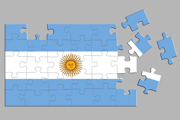 Ett Pussel Med Ett Tryck Argentinas Flagga Vissa Pusselbitar Utspridda — Stockfoto