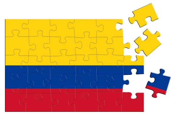 Quebra Cabeça Com Uma Impressão Bandeira Colômbia Algumas Peças Quebra — Fotografia de Stock