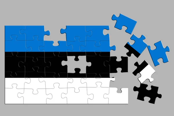 拼图是一个拼图 上面印着爱沙尼亚国旗 有些拼图是分散或断开的 孤立的背景 3D说明 — 图库照片