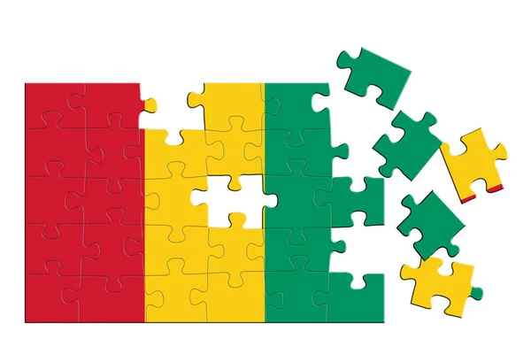 Ett Pussel Med Ett Tryck Guineas Flagga Vissa Pusselbitar Utspridda — Stockfoto