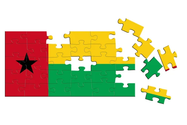 Ett Pussel Med Ett Tryck Guinea Bissaus Flagga Vissa Pusselbitar — Stockfoto