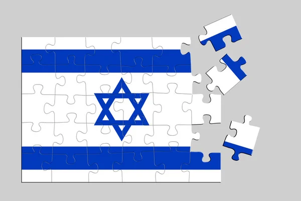 이스라엘 국기가 인쇄되어 퍼즐은 조각들이 흩어져 있거나 연결되어 — 스톡 사진