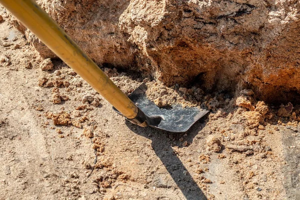Kürekle talaş yığınını temizliyorum. Talaş kazısı, talaş talaşı tarımda gübre ve gübre olarak kullanılır..