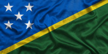 Solomon adaları, kumaş dokusuyla ulusal bayrak arka planına sahiptir. Süleyman adalarının bayrağı rüzgarda sallanıyor. 3B illüstrasyon