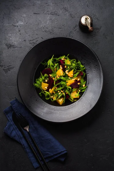 Beets Orange Pine Nut Olive Oil Feta Cheese Arugula Salad — Stock Photo, Image