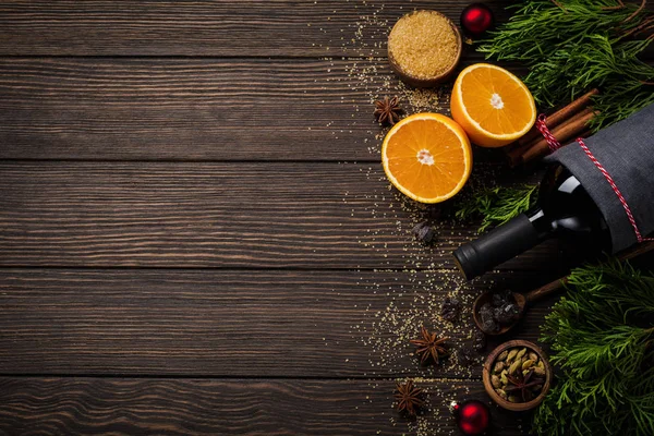 Fondo Comida Año Nuevo Ingredientes Para Hacer Vino Caliente Navidad — Foto de Stock