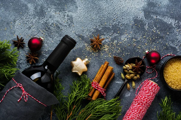 Fondo Comida Año Nuevo Ingredientes Para Hacer Vino Caliente Navidad — Foto de Stock