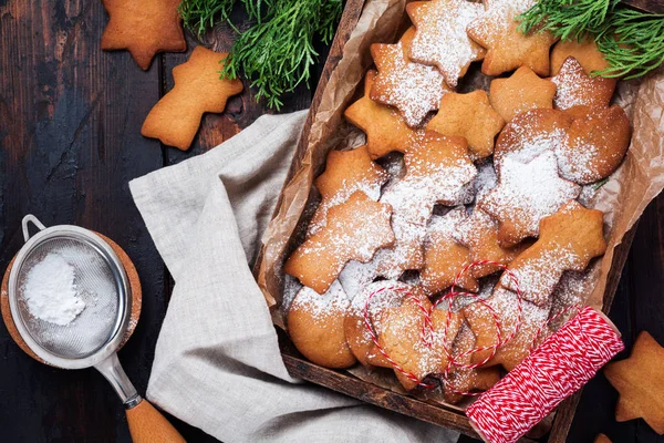 Natal Caseiro Forma Estrela Ano Novo Biscoitos Gengibre Placa Cerâmica — Fotografia de Stock