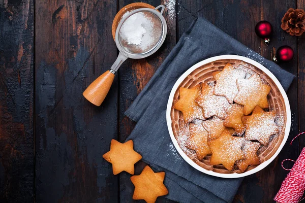 Navidad Casera Galletas Jengibre Forma Estrella Año Nuevo Placa Cerámica —  Fotos de Stock