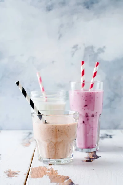 Bebida Batido Chocolate Baga Baunilha Conceito Perda Peso Fitness Estilo — Fotografia de Stock