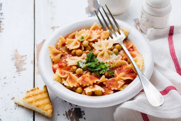 Traditional Italian Dish Chowder Pottage Pasta Ceci Served Old Plate — Stock Photo, Image