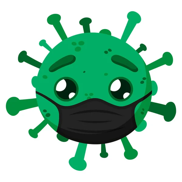 Grüner Coronavirus Mit Schwarzer Gesichtsmaske Covid Lustige Zeichentrickfigur Mit Emotion — Stockvektor