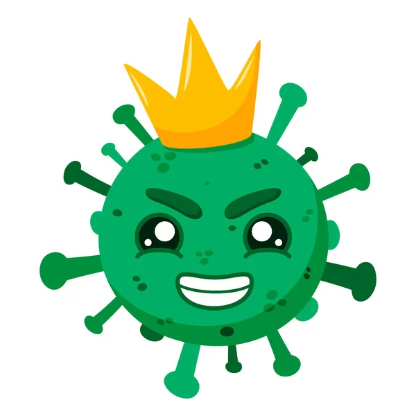 Groen Coronavirus Met Een Kroon Covid Grappig Stripfiguur Met Emotie — Stockvector