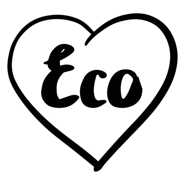 Letras verdes manuscritas Eco. Corazón. Aislado sobre fondo blanco. Ilustración vectorial . — Vector de stock