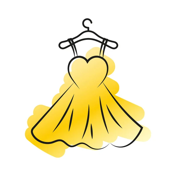 Ein kleines gelbes Kleid auf einem Kleiderbügel. Das Symbol kann als Symbol, Logo oder Designelement verwendet werden. Vektorillustration. Stockvektor