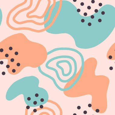 Noktalar, noktalar ve çizgiler olan soyut ve soyut bir arkaplan. Kağıt, kart, duvar kağıdı, afiş, kumaş, iç mekan için harika. El çizimi çizimi. EPS 10.