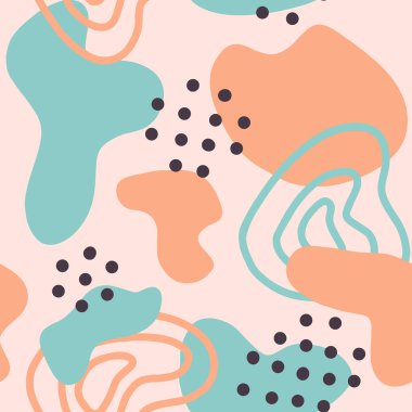 Noktalar, noktalar ve çizgiler olan soyut ve soyut bir arkaplan. Kağıt, kart, duvar kağıdı, afiş, kumaş, iç mekan için harika. El çizimi çizimi. EPS 10.