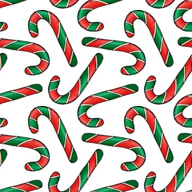 Beyaz arka planda Noel çölleri olan kusursuz bir düzen. Yeni yıl şekeri. Sonsuz baskı. Vektör illüstrasyonu.