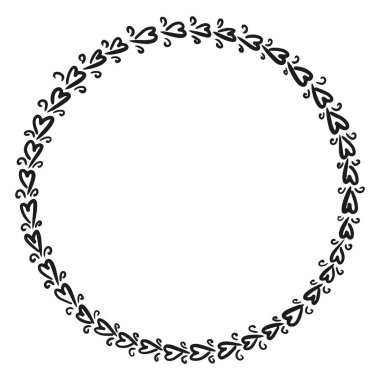 El çizimi çiçek çelengi. Yuvarlak çerçeve. Davetiyeler, tebrik kartları, alıntılar, düğün tasarımı için iyi. Vektör illüstrasyonu beyaz arkaplanda izole edildi.