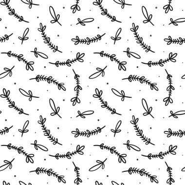 El çizimi, çiçeksiz arka plan. Sonsuz bir düzen. Siyah ve beyaz. Kağıt, kart, duvar kağıdı, afiş, kumaş, iç mekan için harika. Vektör illüstrasyonu.