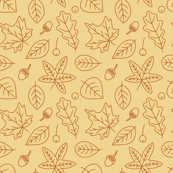 Modèle sans couture avec des feuilles d'automne. Tirage sans fin. Illustration vectorielle. Eléments simples dessinés à la main. — Image vectorielle