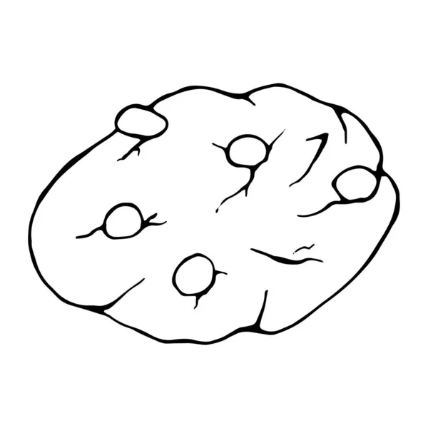 Biscoito de aveia desenhado à mão isolado. Esboço preto e branco. Ilustração vetorial. — Vetor de Stock