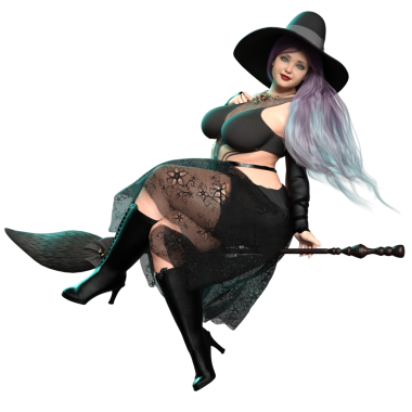 3 boyutlu güzel kavisli gotik cadı mor uzun saçlı ve şeffaf arkaplanda izole edilmiş bir şapka.