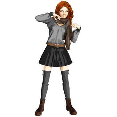 Şeffaf arka planda izole edilmiş 3 boyutlu genç, rahat, kızıl saçlı bir cadı.