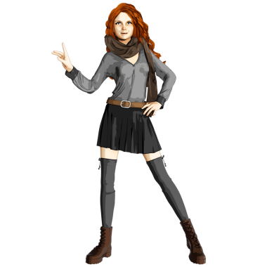 Şeffaf arka planda izole edilmiş 3 boyutlu genç, rahat, kızıl saçlı bir cadı.