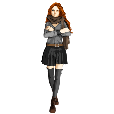 Şeffaf arka planda izole edilmiş 3 boyutlu genç, rahat, kızıl saçlı bir cadı.