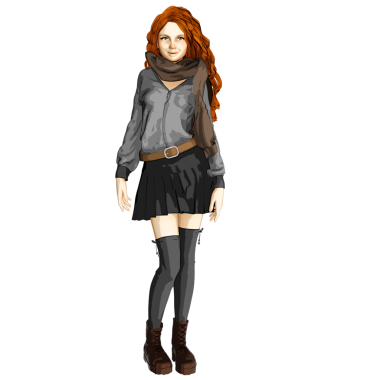 Şeffaf arka planda izole edilmiş 3 boyutlu genç, rahat, kızıl saçlı bir cadı.